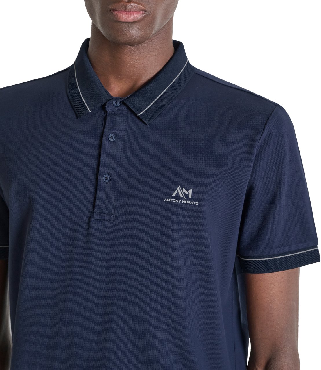 Antony Morato POLO REGULAR FIT IN MERCERIZED PIQUET COTTON FABRIC WITH FOAM PRINT ON HEART Blauw