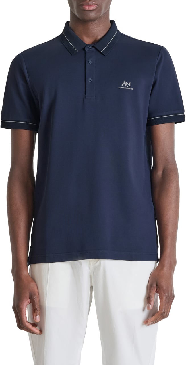 Antony Morato POLO REGULAR FIT IN MERCERIZED PIQUET COTTON FABRIC WITH FOAM PRINT ON HEART Blauw