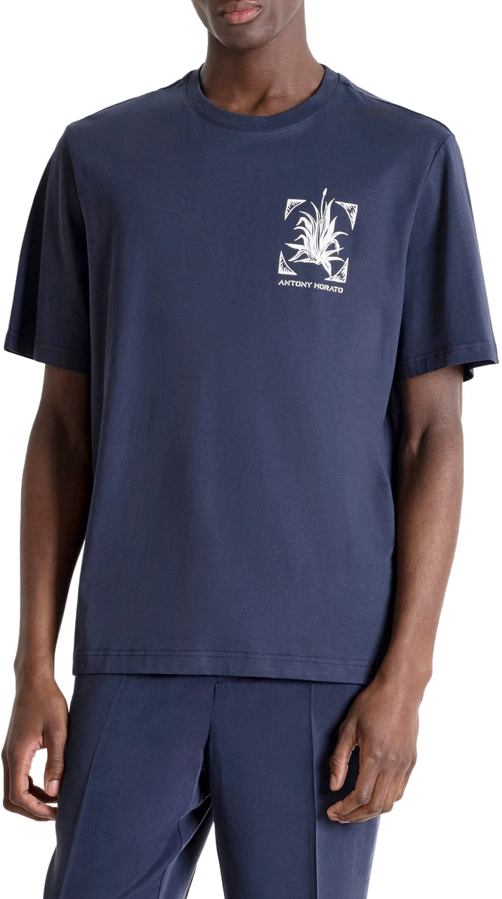 Antony Morato T-SHIRT RELAXED FIT IN DOBBY JERSEY FABRIC WITH PRINT ON HEART SIDE AND BACK SIDE Blauw