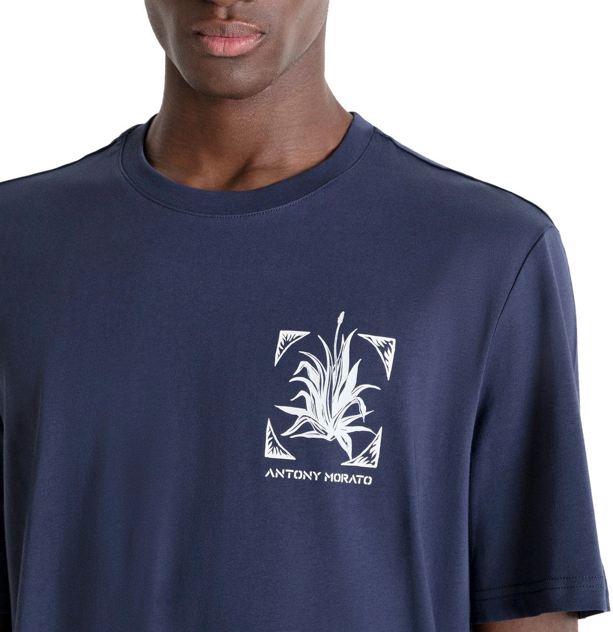 Antony Morato T-SHIRT RELAXED FIT IN DOBBY JERSEY FABRIC WITH PRINT ON HEART SIDE AND BACK SIDE Blauw