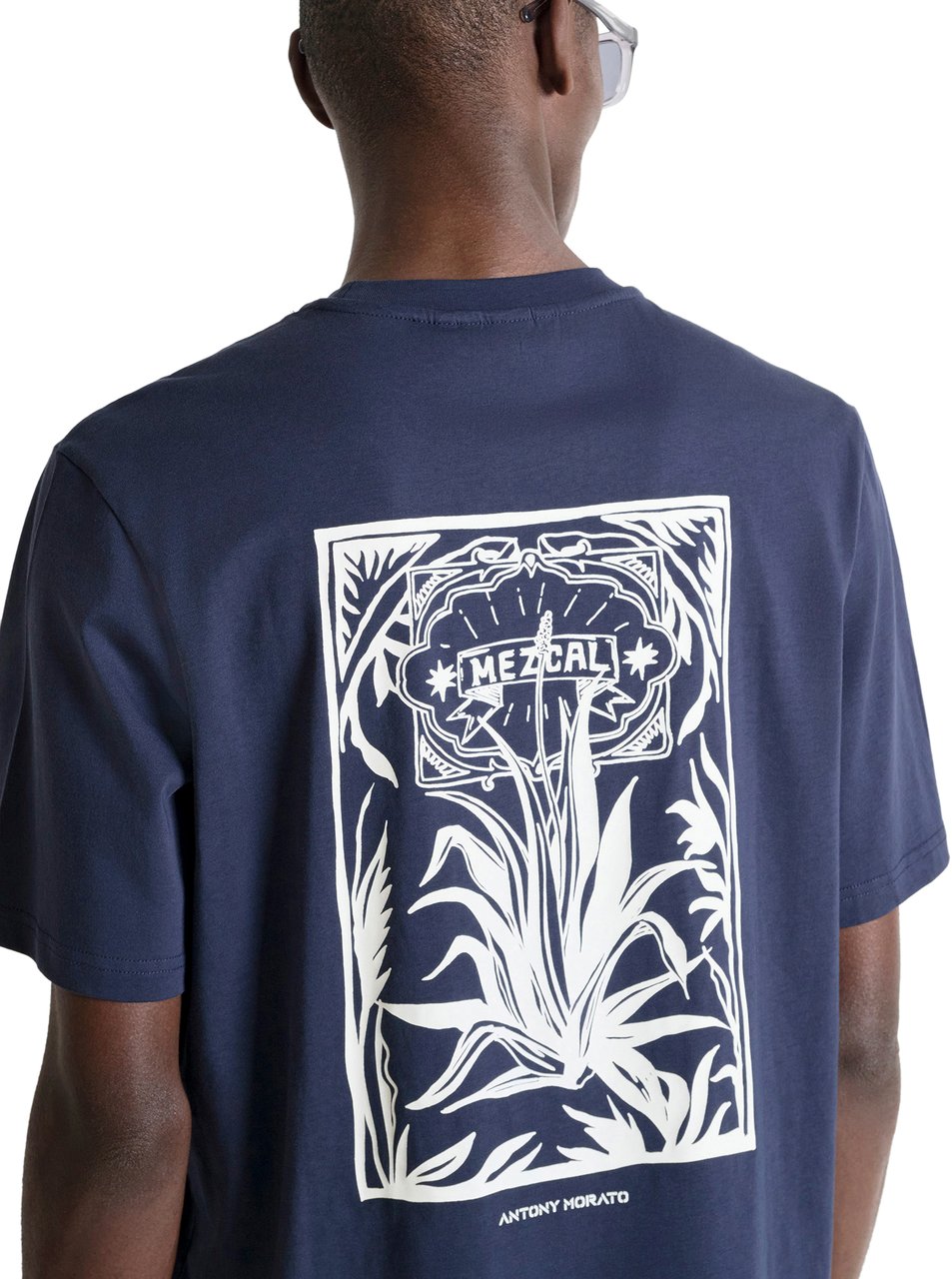 Antony Morato T-SHIRT RELAXED FIT IN DOBBY JERSEY FABRIC WITH PRINT ON HEART SIDE AND BACK SIDE Blauw