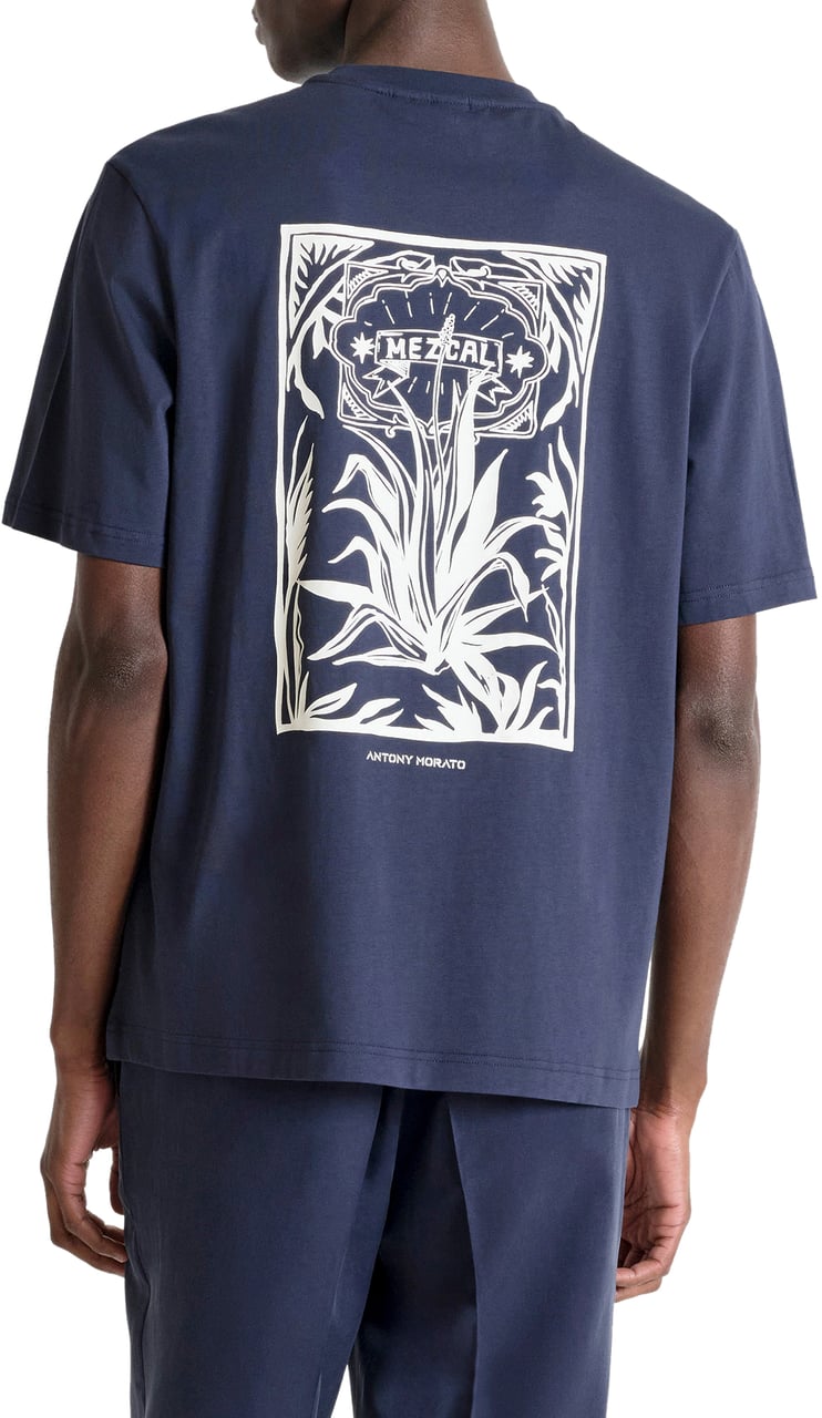 Antony Morato T-SHIRT RELAXED FIT IN DOBBY JERSEY FABRIC WITH PRINT ON HEART SIDE AND BACK SIDE Blauw
