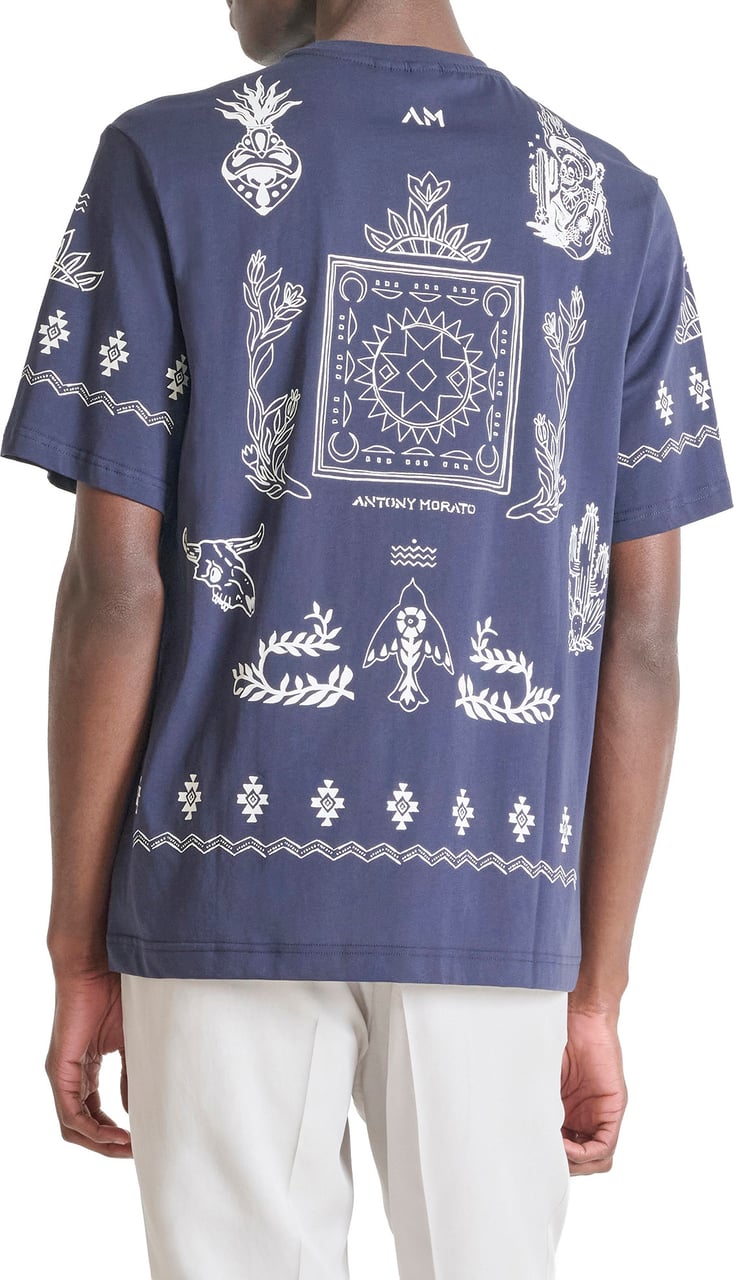 Antony Morato T-SHIRT RELAXED FIT IN COTTON JERSEY FABRIC WITH WATER PRINT IN CONTRAST COLOR Blauw