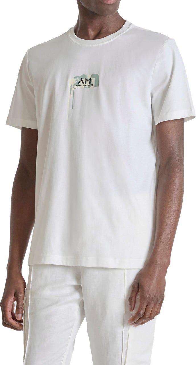 Antony Morato T-SHIRT REGULAR FIT IN JERSEY COTTON FABRIC WITH LOGO PRINT ON FORNT AND MAN PRINT ON BAKC SIDE Beige