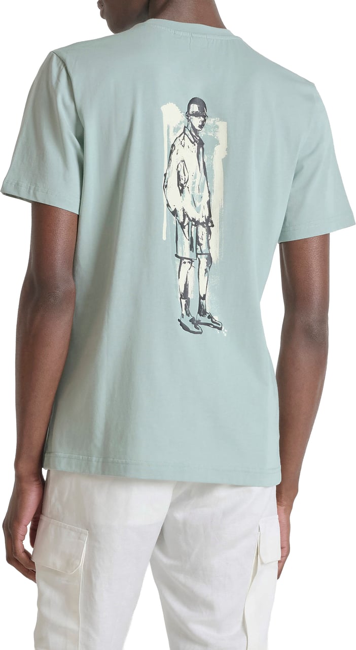 Antony Morato T-SHIRT REGULAR FIT IN JERSEY COTTON FABRIC WITH LOGO PRINT ON FORNT AND MAN PRINT ON BAKC SIDE Blauw