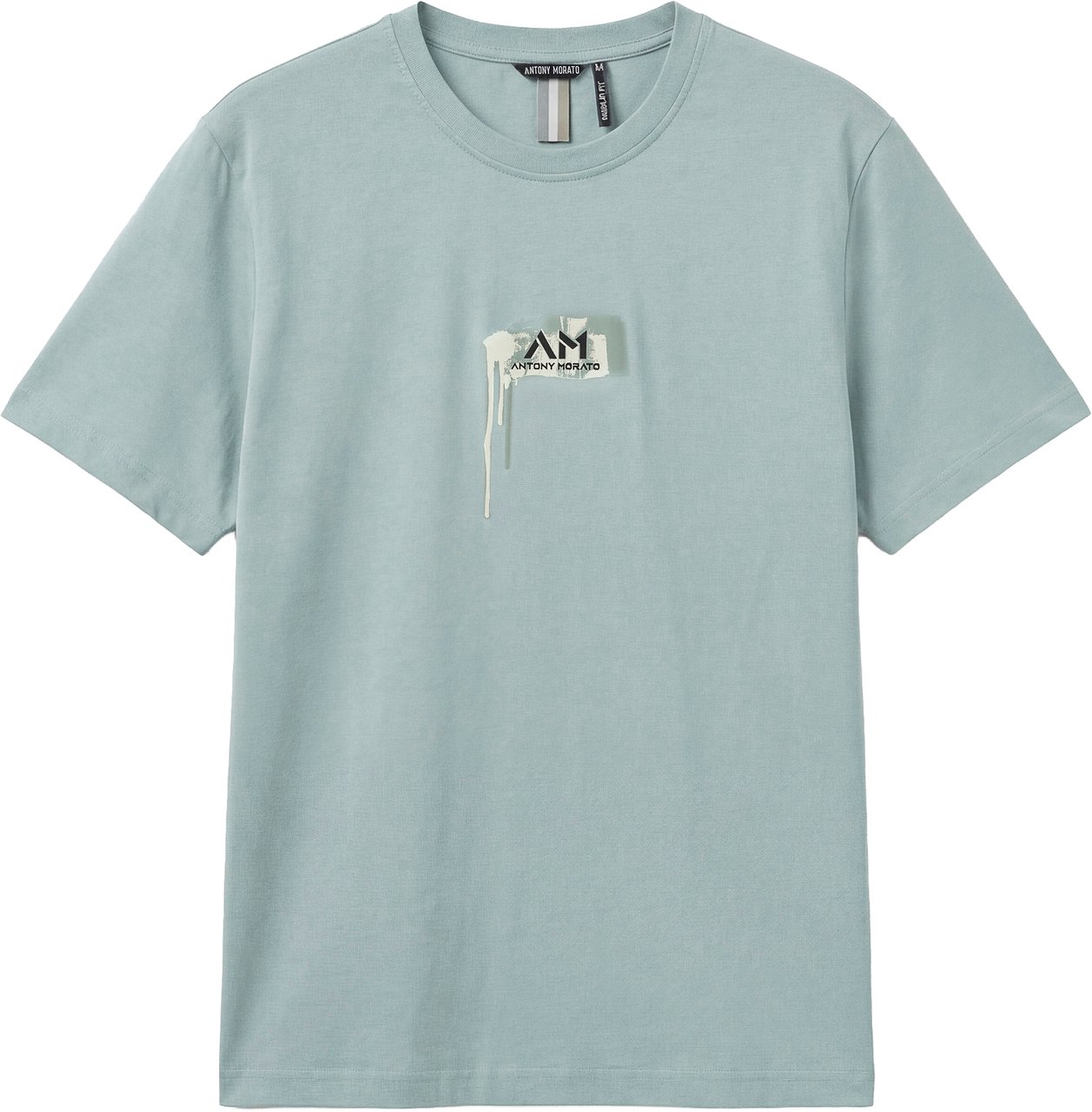 Antony Morato T-SHIRT REGULAR FIT IN JERSEY COTTON FABRIC WITH LOGO PRINT ON FORNT AND MAN PRINT ON BAKC SIDE Blauw