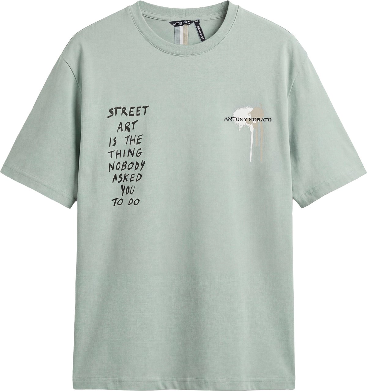 Antony Morato T-SHIRT RELAXED FIT IN DOBBY JERSEY FABRIC WITH MATT PLASTICPRINT ON FRONT AND BACK Blauw