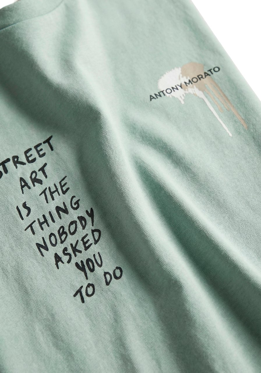 Antony Morato T-SHIRT RELAXED FIT IN DOBBY JERSEY FABRIC WITH MATT PLASTICPRINT ON FRONT AND BACK Blauw