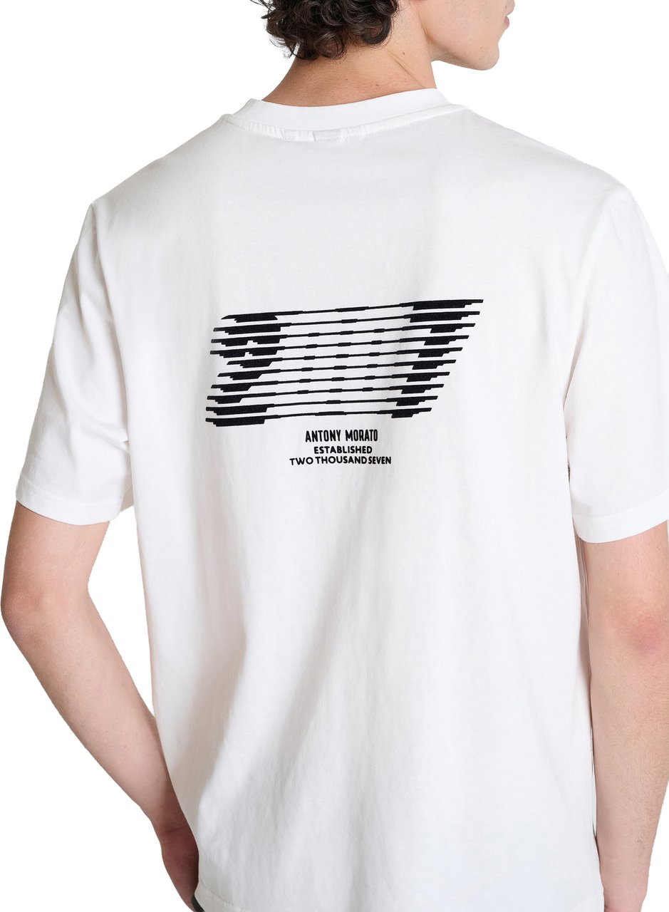 Antony Morato T-SHIRT RELAXED FIT IN JERSEY COTTON FABRIC WITH FLOCK  PRINT ON FRONT AND BACK Beige