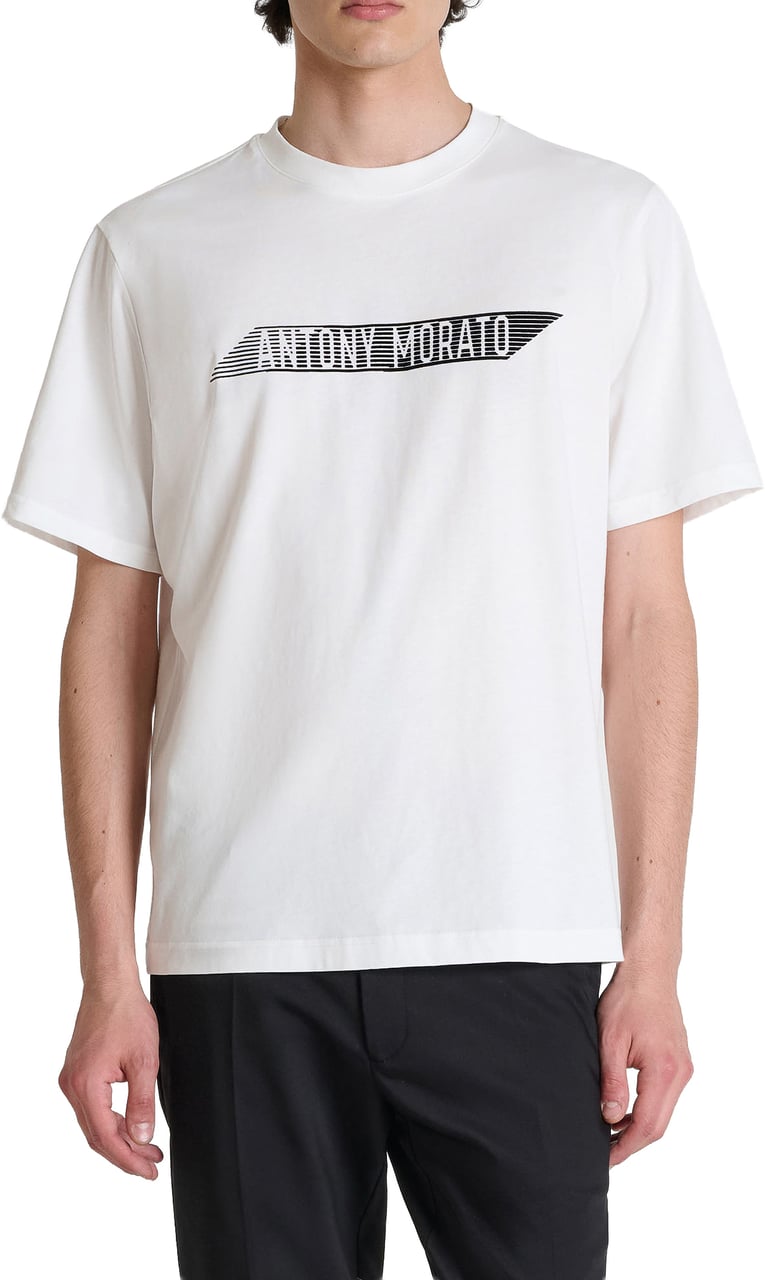 Antony Morato T-SHIRT RELAXED FIT IN JERSEY COTTON FABRIC WITH FLOCK  PRINT ON FRONT AND BACK Beige