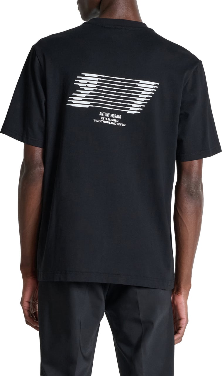 Antony Morato T-SHIRT RELAXED FIT IN JERSEY COTTON FABRIC WITH FLOCK  PRINT ON FRONT AND BACK Zwart