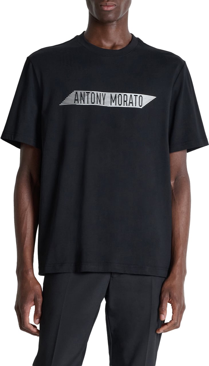 Antony Morato T-SHIRT RELAXED FIT IN JERSEY COTTON FABRIC WITH FLOCK  PRINT ON FRONT AND BACK Zwart