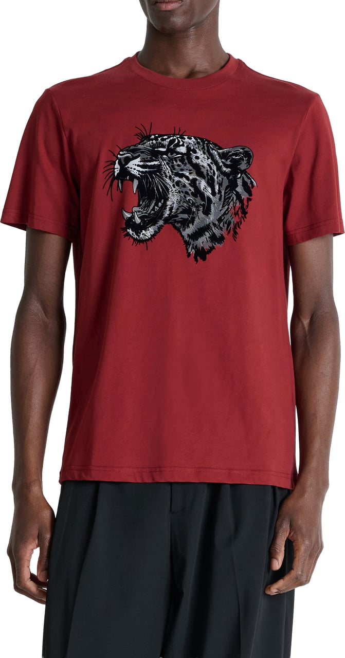 Antony Morato T-SHIRT REGULAR FIT IN JERSEY COTTON FABRIC WITH MATT PLASTIC AND FLOCK PRINT Rood