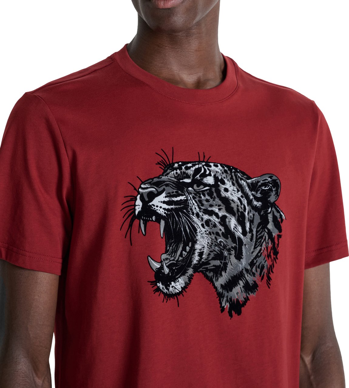 Antony Morato T-SHIRT REGULAR FIT IN JERSEY COTTON FABRIC WITH MATT PLASTIC AND FLOCK PRINT Rood