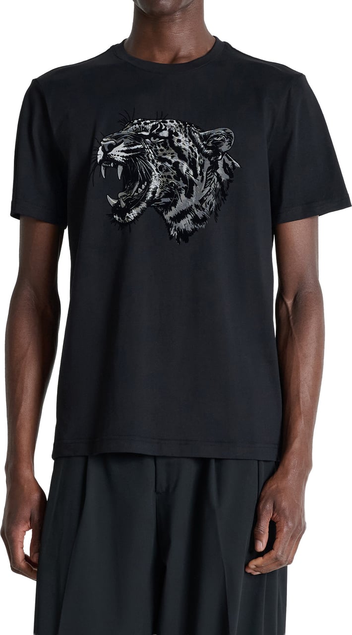 Antony Morato T-SHIRT REGULAR  FIT IN JERSEY COTTON FABRIC WITH MATT PLASTIC AND FLOCK PRINT Zwart