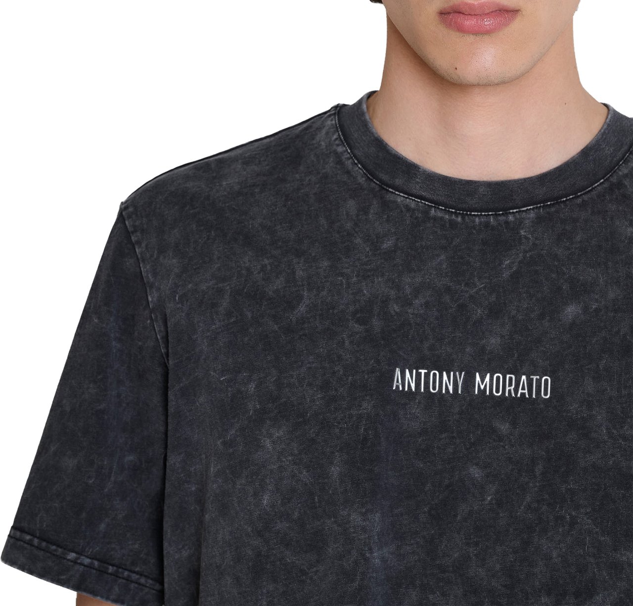 Antony Morato T-SHIRT RELAXED FIT IN JERSEY COTTON FABRIC WITH  LOGO PRINT ON FRONT SULPHUR DYE, STONE, SNOW WASH Grijs