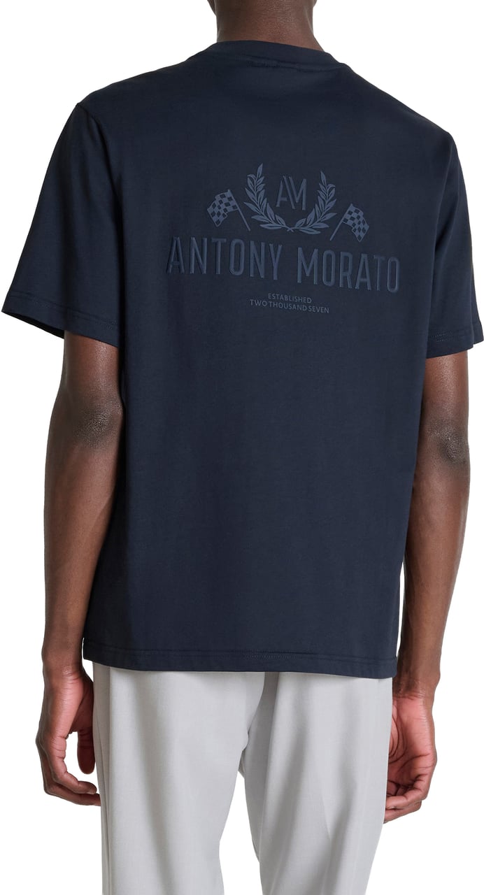 Antony Morato T-SHIRT RELAXED FIT IN JERSEY COTTON FABRIC WITH PLASTIC PRINT ON FRONT AND BACK Blauw