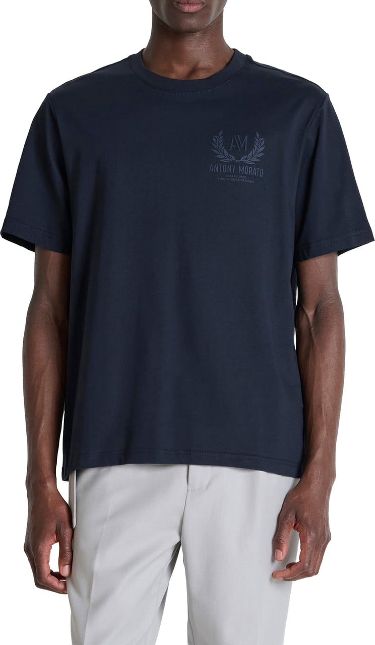 Antony Morato T-SHIRT RELAXED FIT IN JERSEY COTTON FABRIC WITH PLASTIC PRINT ON FRONT AND BACK Blauw