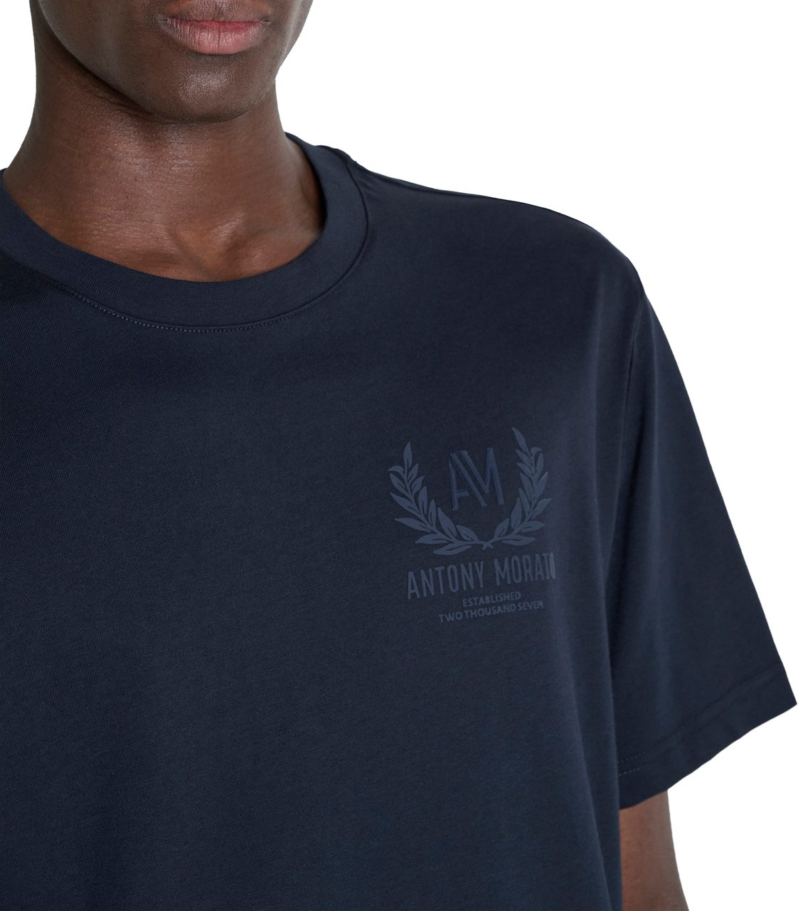 Antony Morato T-SHIRT RELAXED FIT IN JERSEY COTTON FABRIC WITH PLASTIC PRINT ON FRONT AND BACK Blauw