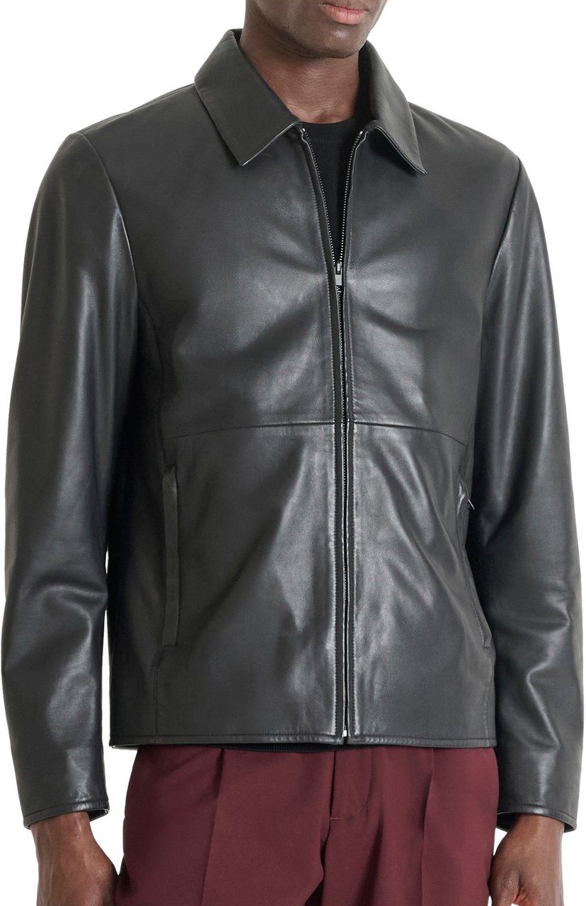 Antony Morato COAT SLIM FIT IN WASHED REAL LEATHER Zwart