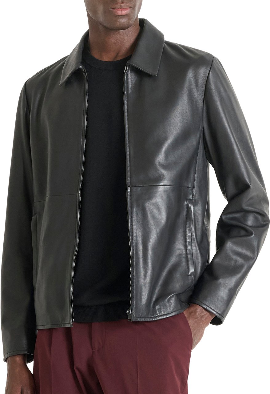 Antony Morato COAT SLIM FIT IN WASHED REAL LEATHER Zwart