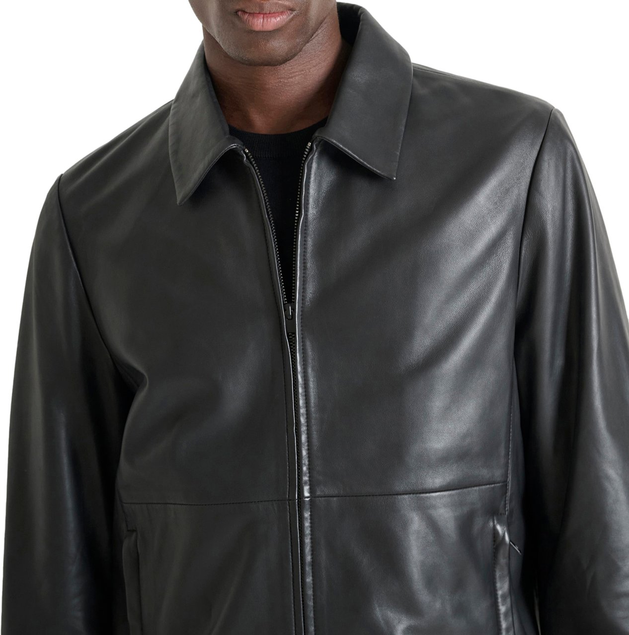 Antony Morato COAT SLIM FIT IN  WASHED REAL LEATHER Zwart