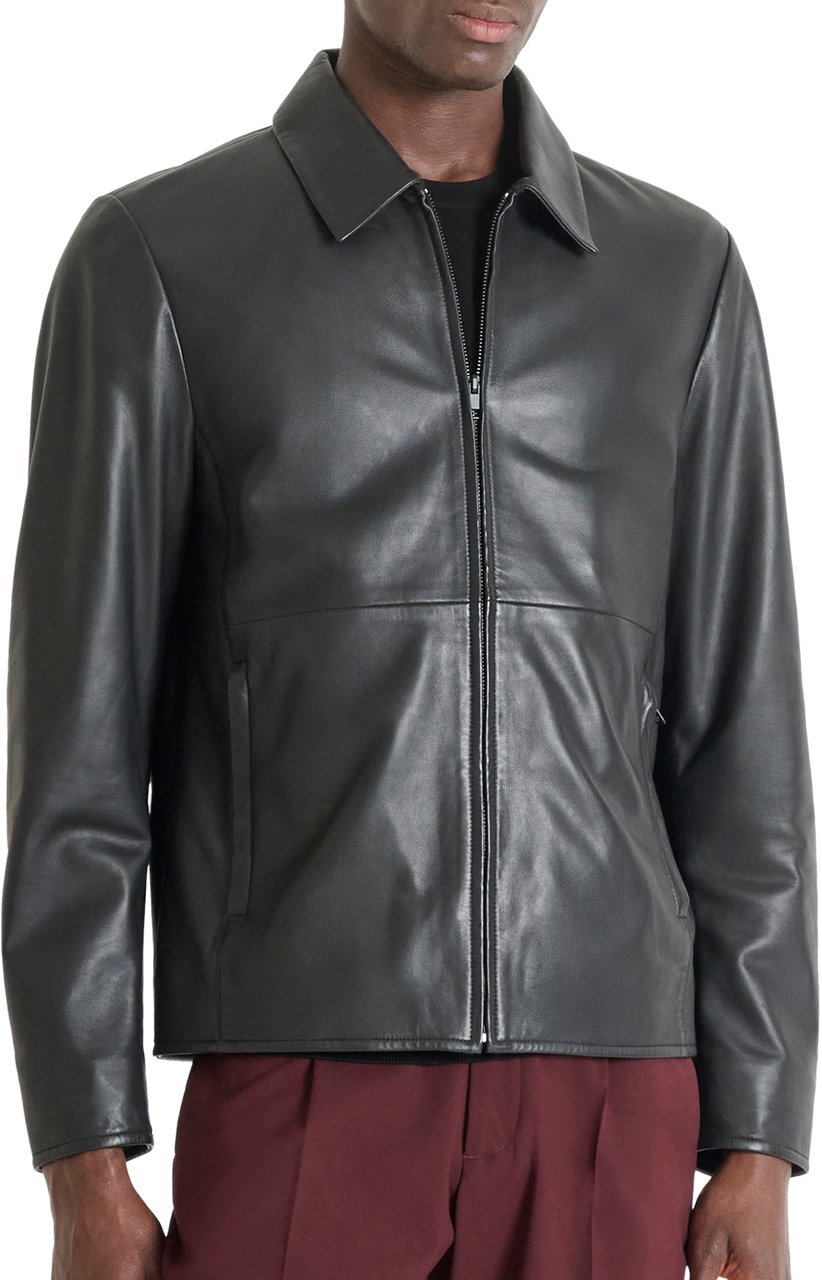 Antony Morato COAT SLIM FIT IN  WASHED REAL LEATHER Zwart