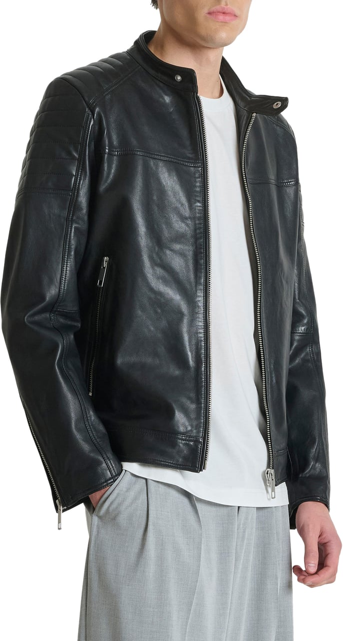 Antony Morato COAT SLIM FIT IN WASHED REAL LEATHER Zwart