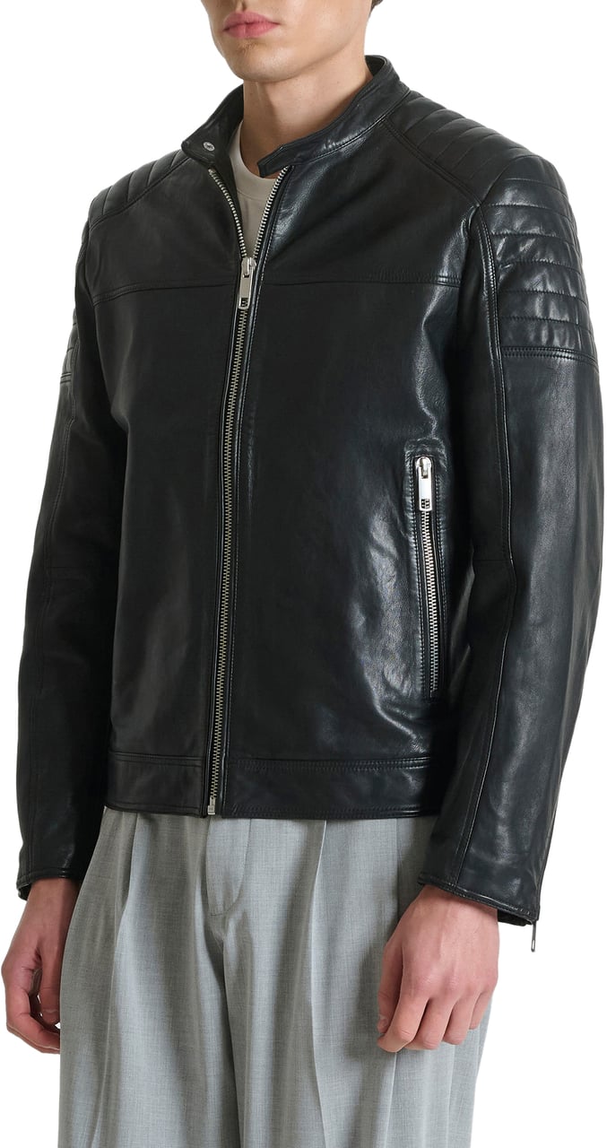 Antony Morato COAT SLIM FIT IN WASHED REAL LEATHER Zwart
