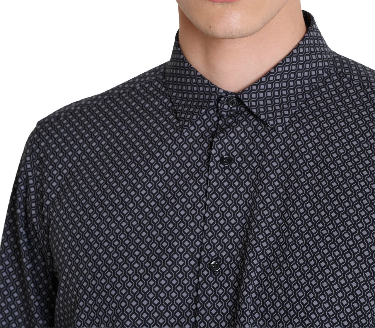 Antony Morato SHIRT BARCELONA REGULAR STRAIGHT FIT IN PRINTED COTTON VISCOSE BLEND FABRIC WITH LOGOED METAL BADGE Zwart