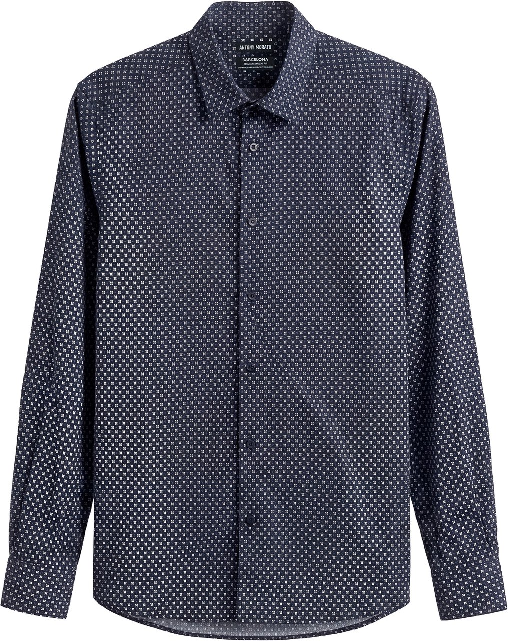 Antony Morato SHIRT BARCELONA REGULAR STRAIGHT FIT IN PRINTED COTTON VISCOSE BLEND FABRIC WITH LOGOED METAL BADGE Zwart
