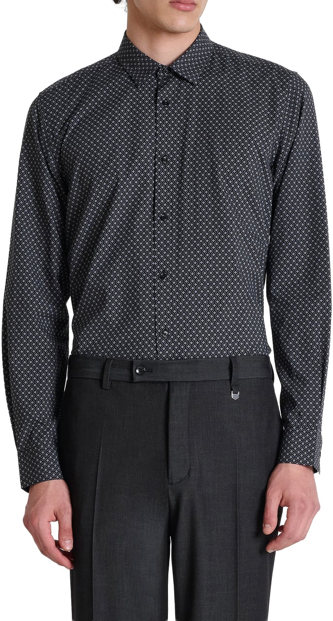 Antony Morato SHIRT BARCELONA REGULAR STRAIGHT FIT IN PRINTED COTTON VISCOSE BLEND FABRIC WITH LOGOED METAL BADGE Zwart