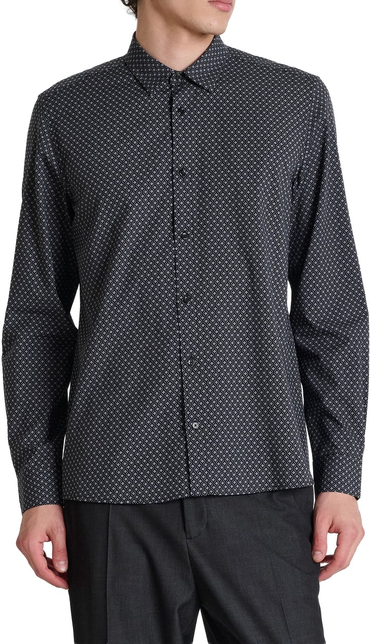 Antony Morato SHIRT BARCELONA REGULAR STRAIGHT FIT IN PRINTED COTTON VISCOSE BLEND FABRIC WITH LOGOED METAL BADGE Zwart