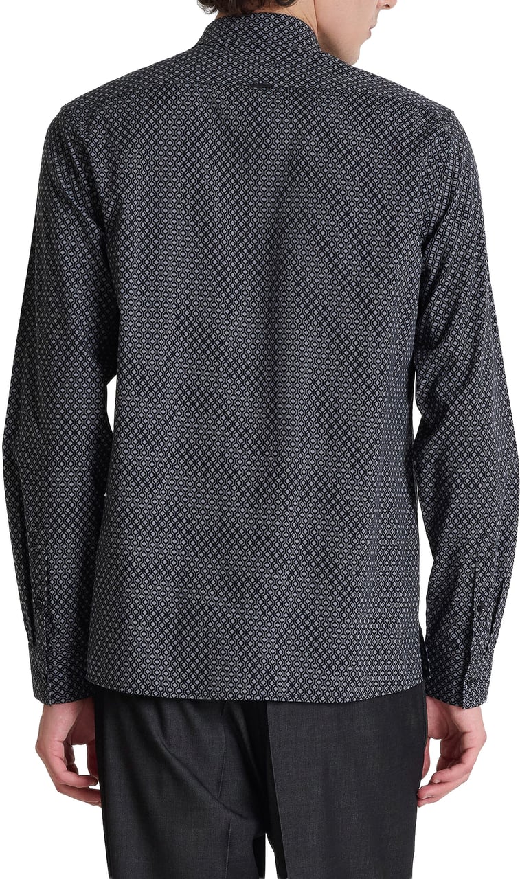 Antony Morato SHIRT BARCELONA REGULAR STRAIGHT FIT IN PRINTED COTTON VISCOSE BLEND FABRIC WITH LOGOED METAL BADGE Zwart