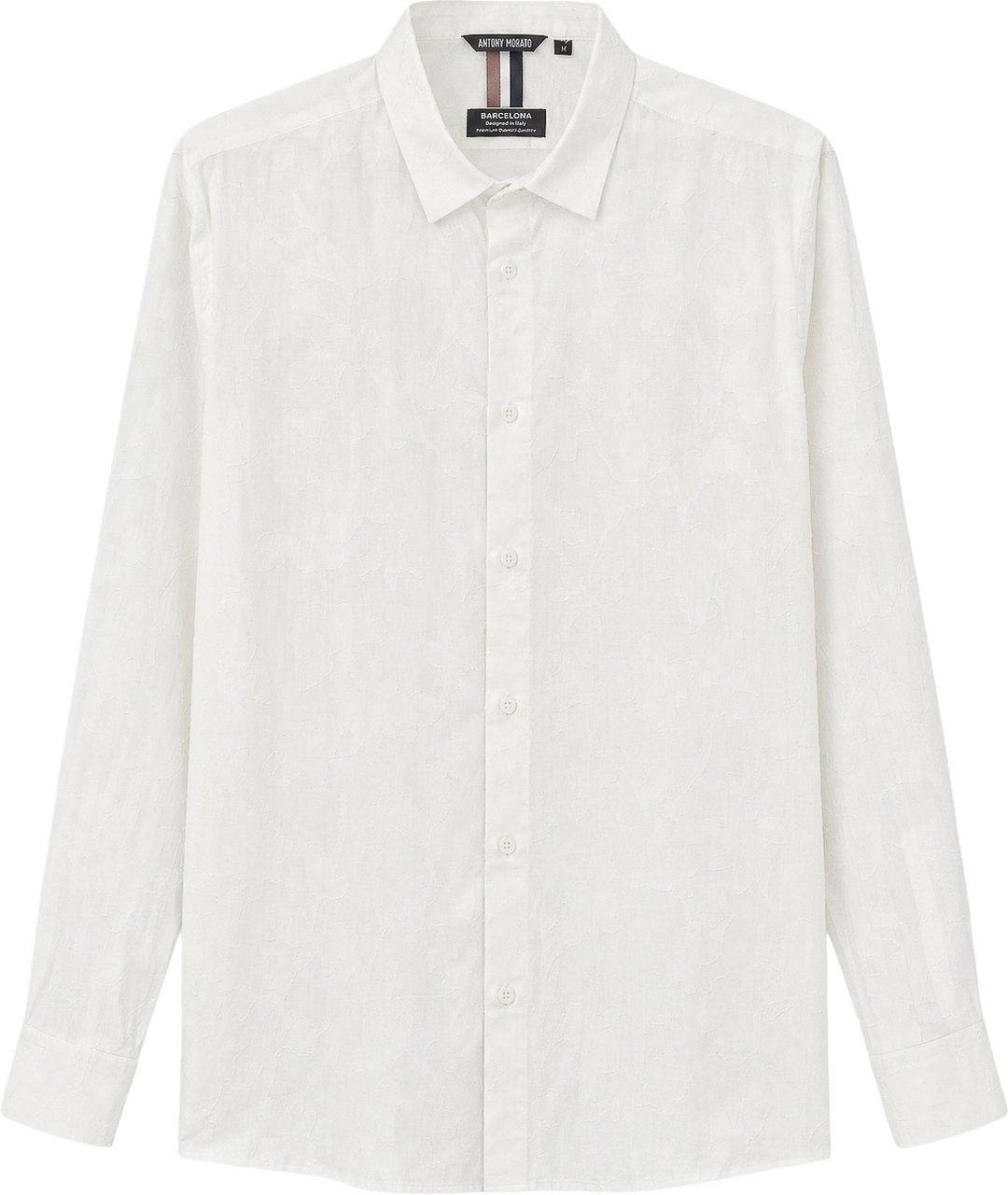 Antony Morato SHIRT BARCELONA REGULAR STRAIGHT FIT IN SOFT TOUCH JACQUARD COTTON FABRIC WITH LOGOED BADGE Beige
