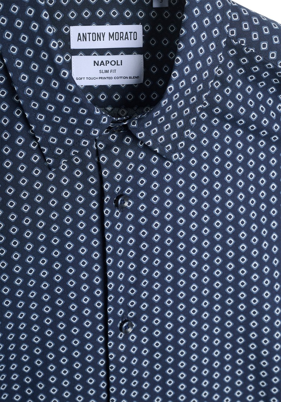 Antony Morato SHIRT NAPOLI SLIM FIT IN SOFT TOUCH PRINTED COTTON VISCOSE BLEND FABRIC Blauw