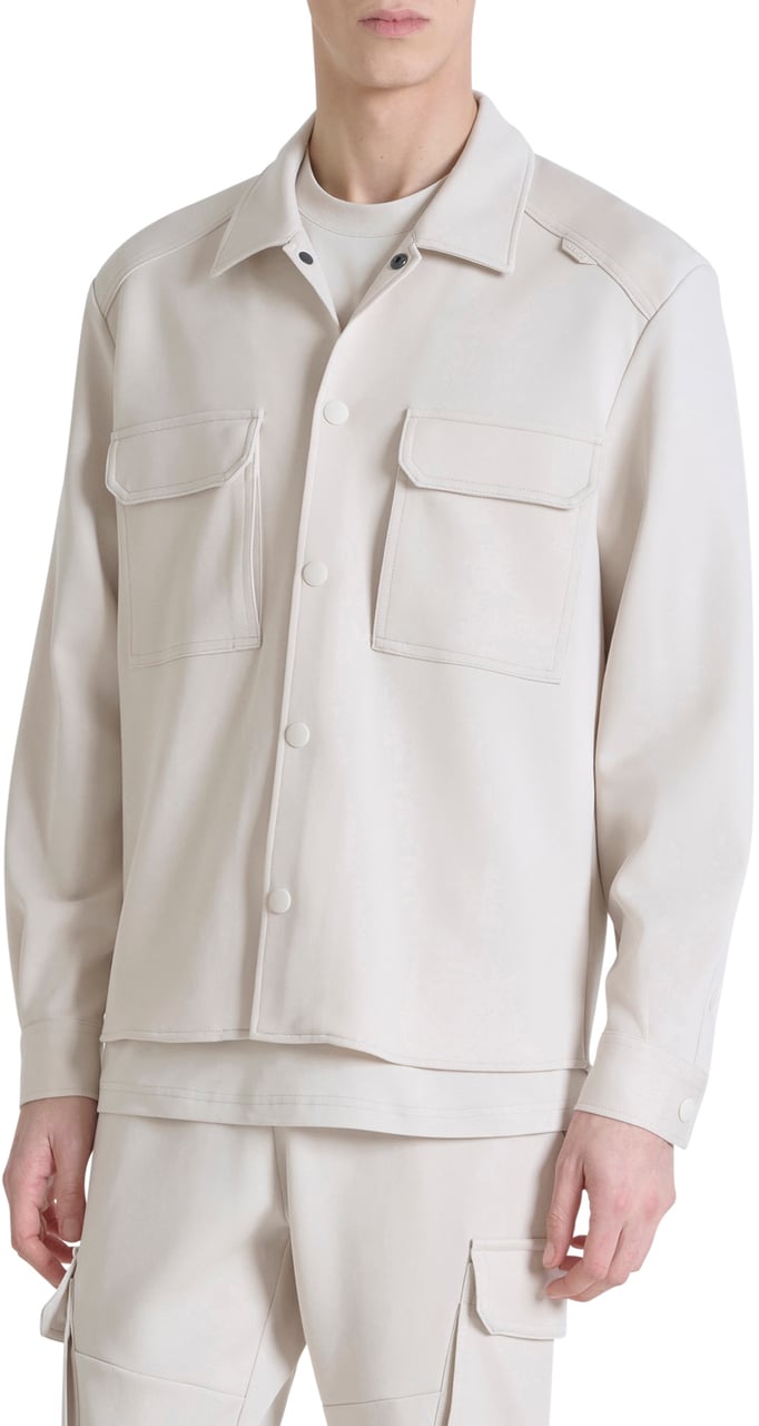 Antony Morato SHIRT REGULAR FIT IN INTERLOCK COTTON BLEND FABRIC WITH LOGOED RUBBER FLAG Beige