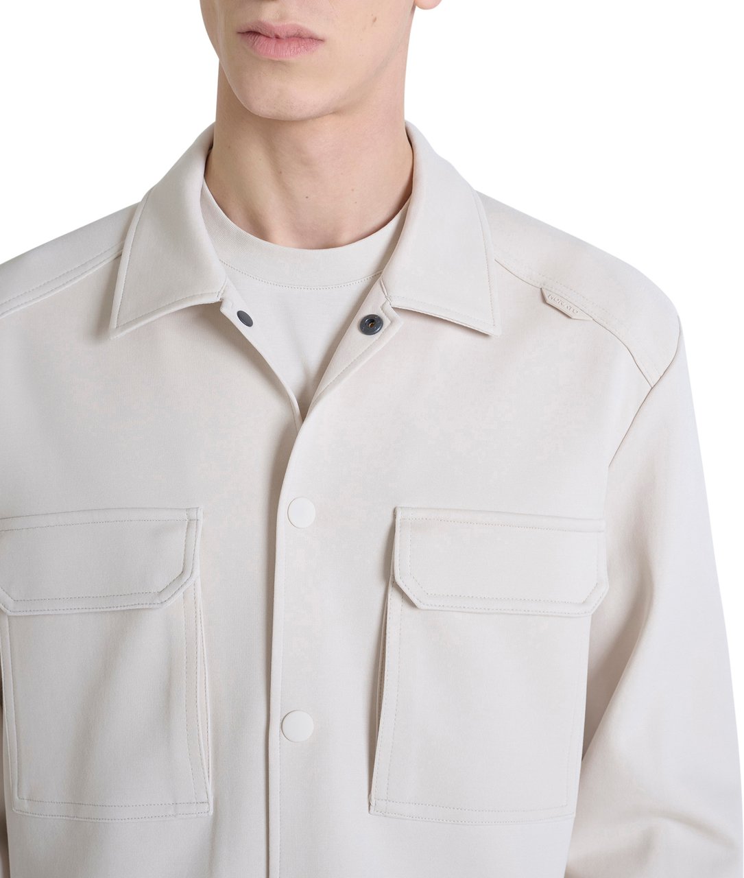 Antony Morato SHIRT REGULAR FIT IN INTERLOCK COTTON BLEND FABRIC WITH LOGOED RUBBER FLAG Beige