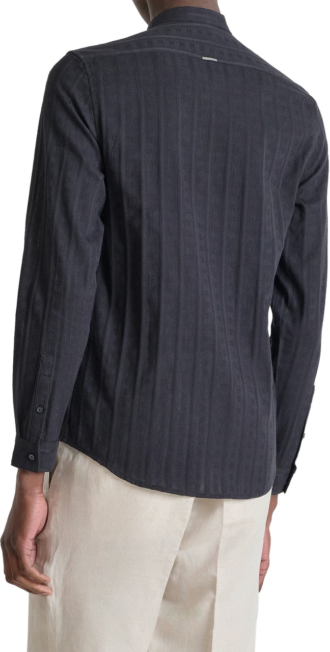 Antony Morato SHIRT SEOUL REGULAR FIT IN COTTON FABRIC EMBROIDERED STRIPERS Zwart