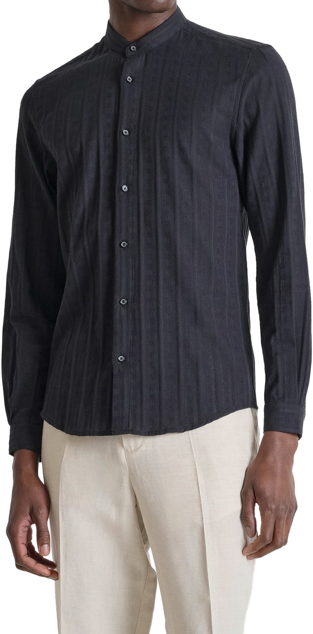 Antony Morato SHIRT SEOUL REGULAR FIT IN COTTON FABRIC EMBROIDERED STRIPERS Zwart