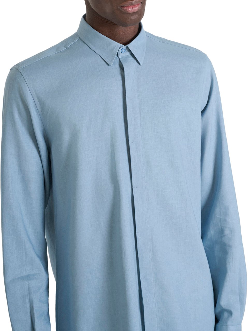 Antony Morato SHIRT SMIRNE REGULAR FIT IN SOFT TOUCH LINEN VISCOSE BLEND FABRIC Blauw