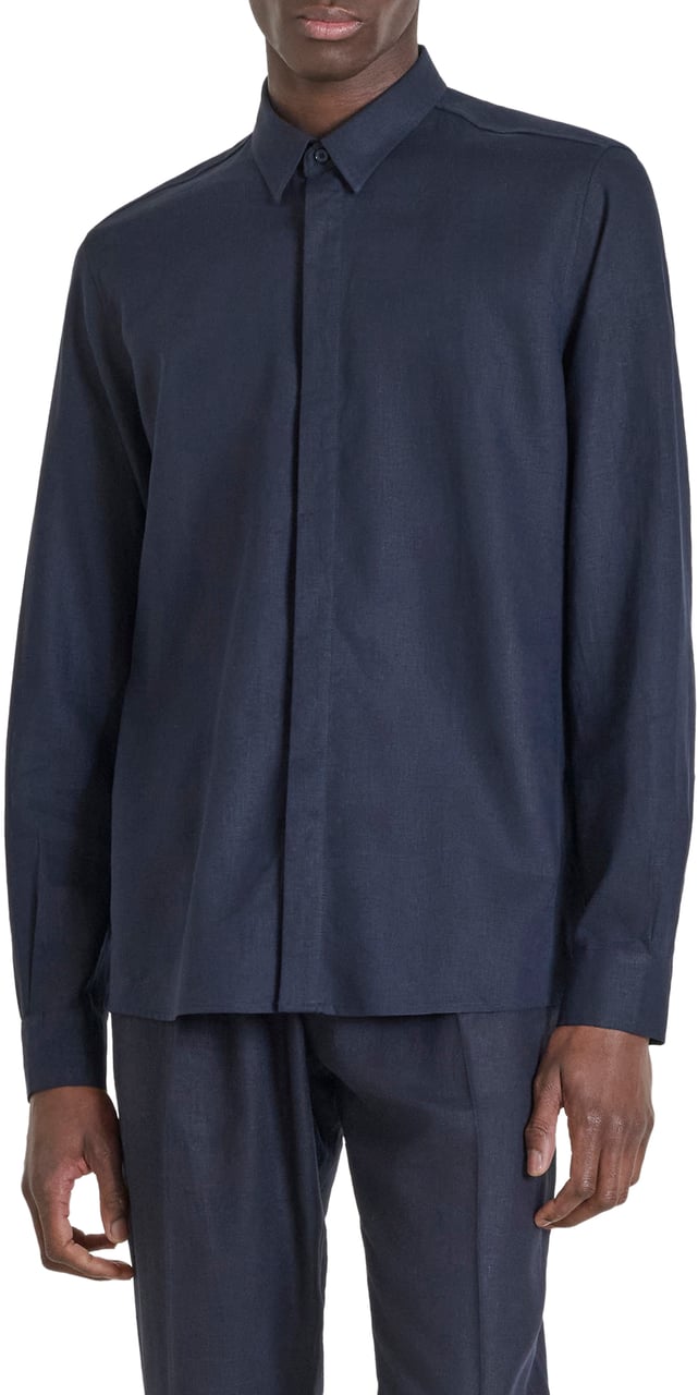 Antony Morato SHIRT SMIRNE REGULAR FIT IN SOFT TOUCH LINEN VISCOSE BLEND FABRIC Blauw