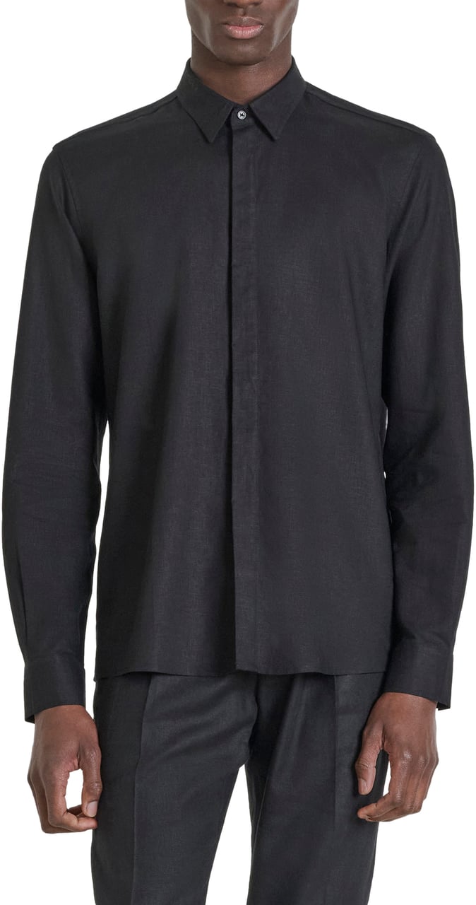 Antony Morato SHIRT SMIRNE REGULAR FIT IN SOFT TOUCH LINEN VISCOSE BLEND FABRIC Zwart