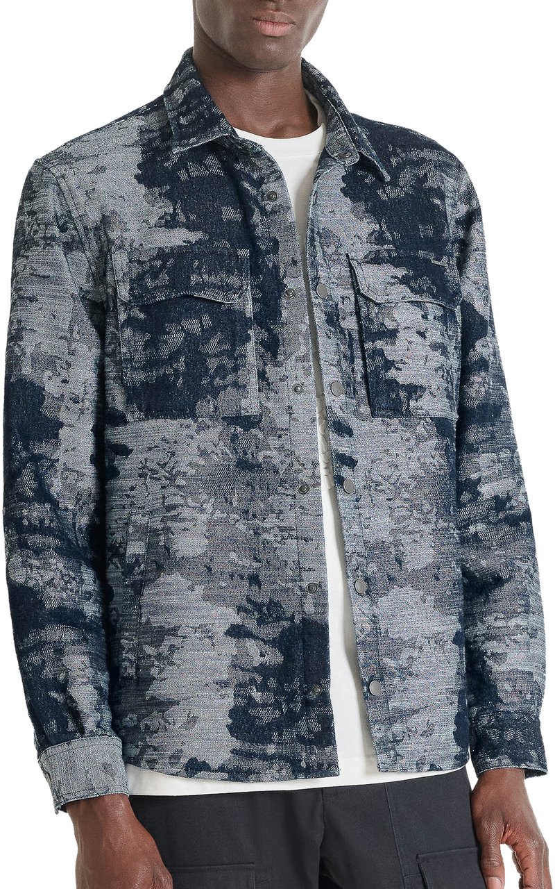 Antony Morato SHIRT REGULAR FIT CAMOUFLGE WITH LOGO PLAQUETTE Blauw