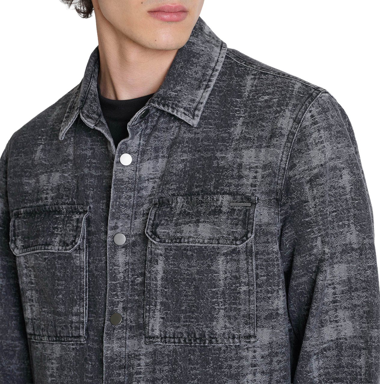 Antony Morato SHIRT GLASGOW REGULAR FIT IN JACQUARD DENIM COTTON CAMOUFLGE WITH METAL LOGO PLAQUETTE Zwart