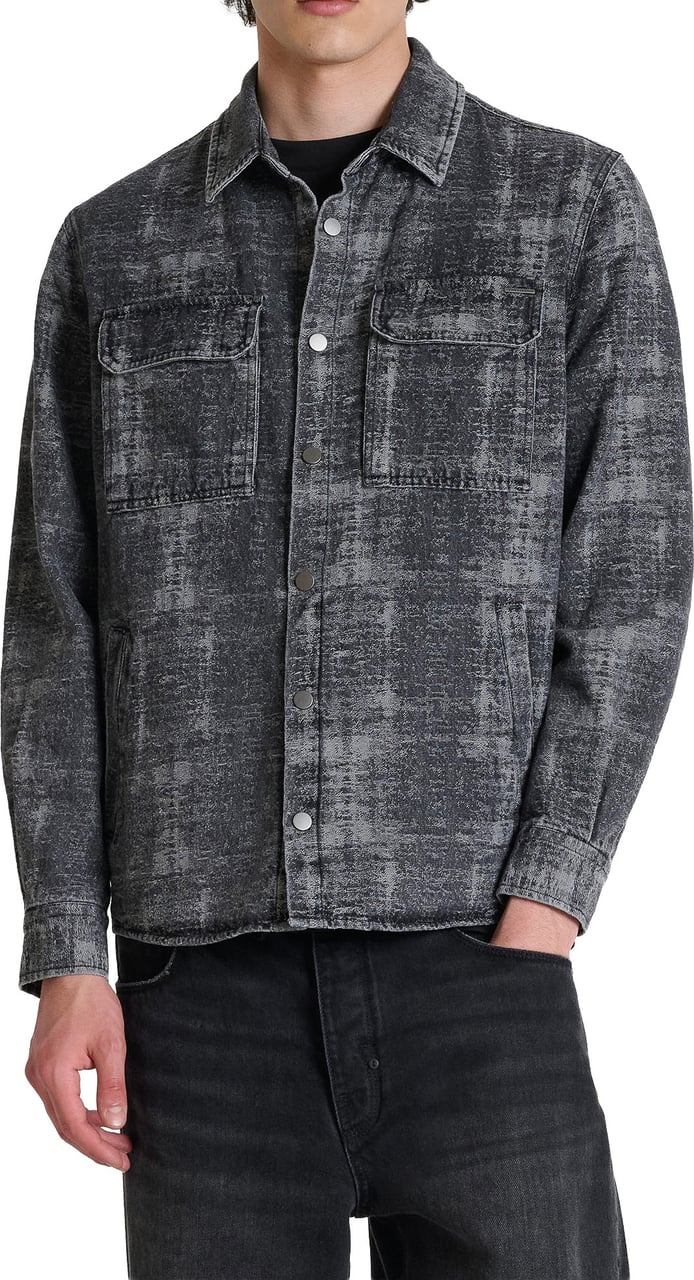 Antony Morato SHIRT GLASGOW REGULAR FIT IN JACQUARD DENIM COTTON CAMOUFLGE WITH METAL LOGO PLAQUETTE Zwart