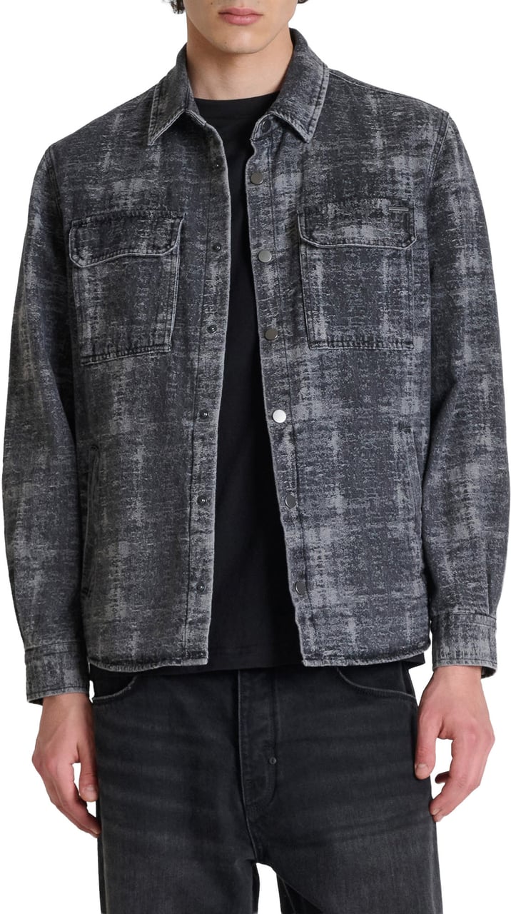 Antony Morato SHIRT GLASGOW REGULAR FIT IN JACQUARD DENIM COTTON CAMOUFLGE WITH METAL LOGO PLAQUETTE Zwart