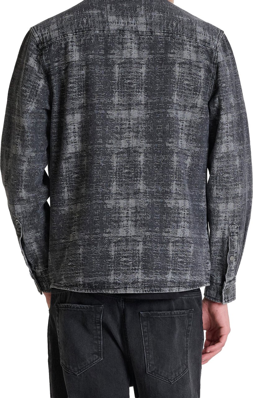 Antony Morato SHIRT GLASGOW REGULAR FIT IN JACQUARD DENIM COTTON CAMOUFLGE WITH METAL LOGO PLAQUETTE Zwart