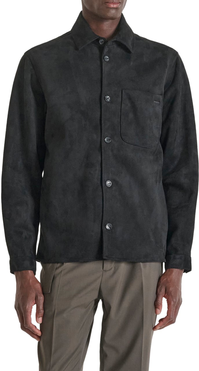 Antony Morato SHIRT REGULAR FIT SUEDE HANDFEEL WITH LOGOED BADGE Zwart