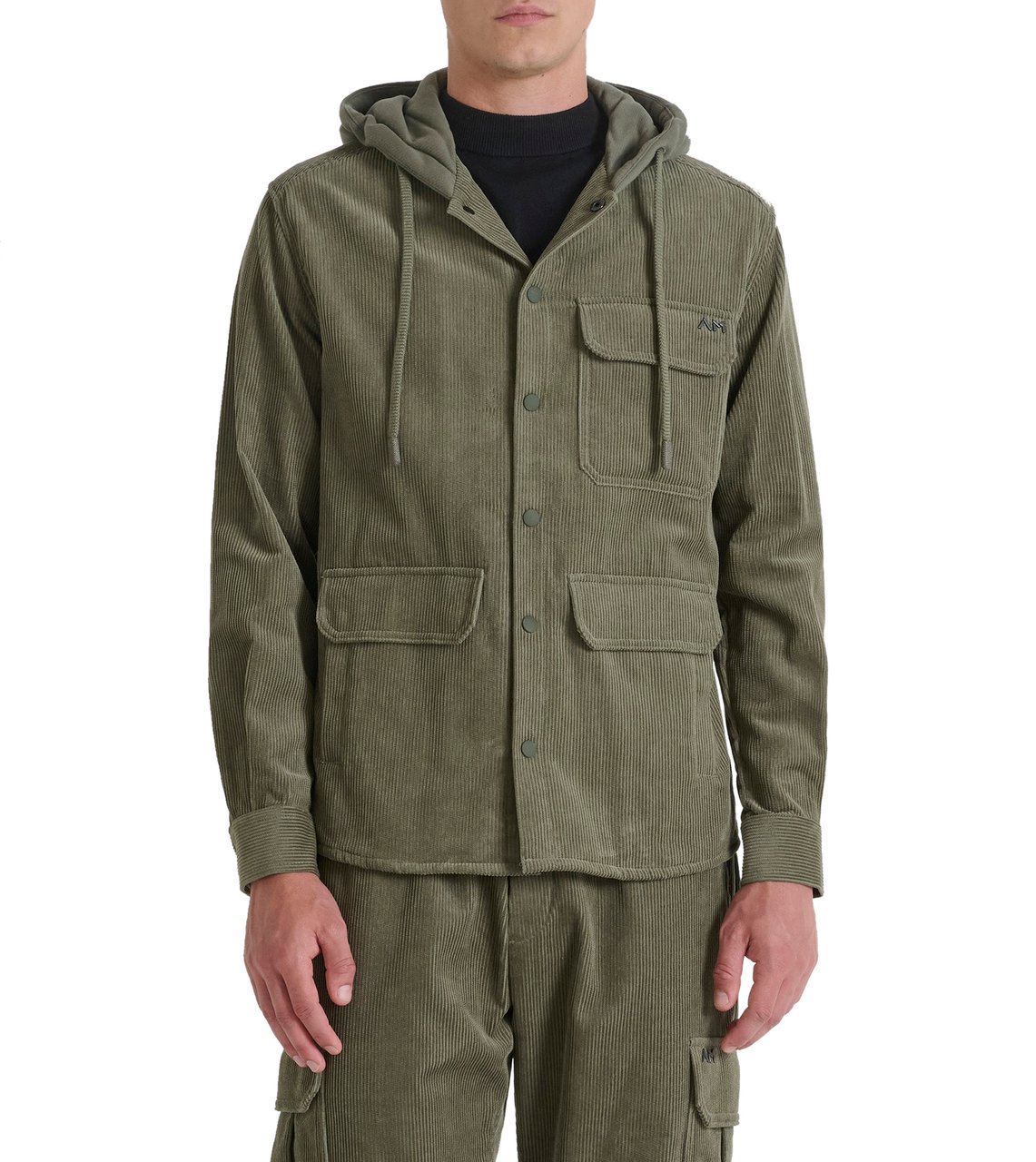 Antony Morato SHIRT REGULAR FIT IN CORDUROY COTTON FABRIC WITH TERRY COTTON BLEND AS CONTRAST AND LOGO Groen